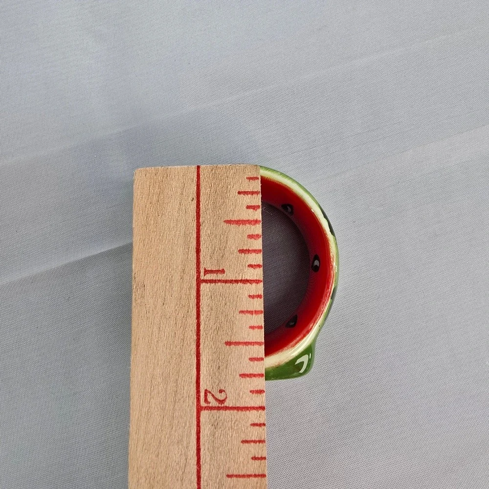 Watermelon Ceramic Napkin‎ Rings Set of 4 Summer Picnic Table Decor Green Red